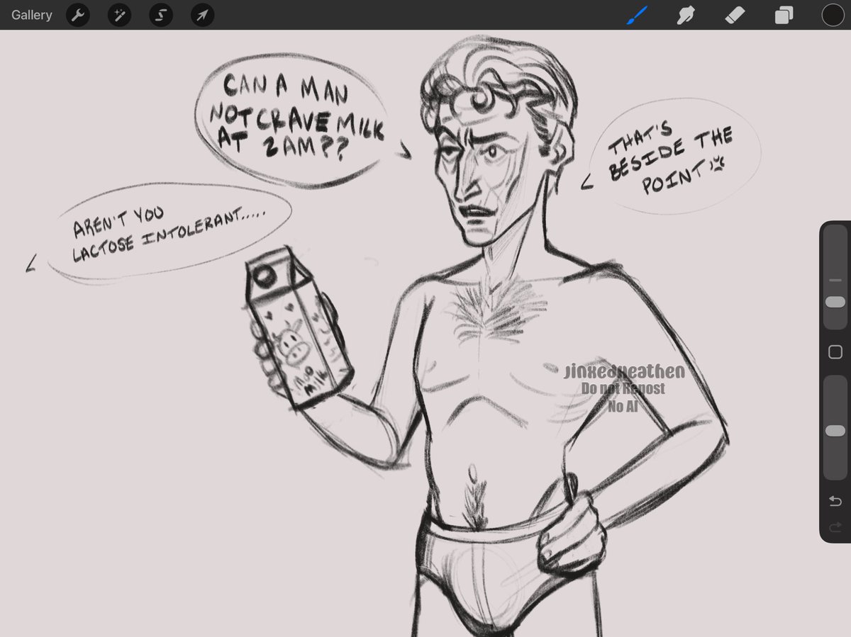 JinxedHeathen's tweet photo. I'm not allowed to be an artist anymore lmaoooo 😂😂😭😭
I just be drawing whatever tf I think of
"Can a man not crave milk at 2am?"
Aren't you lactose intolerant?
"That's beside the point."
@CouncilorSilco loves his moo milk
#silco #cilcotwt #arcane #fanart https://t.co/r0BDVOjaF7