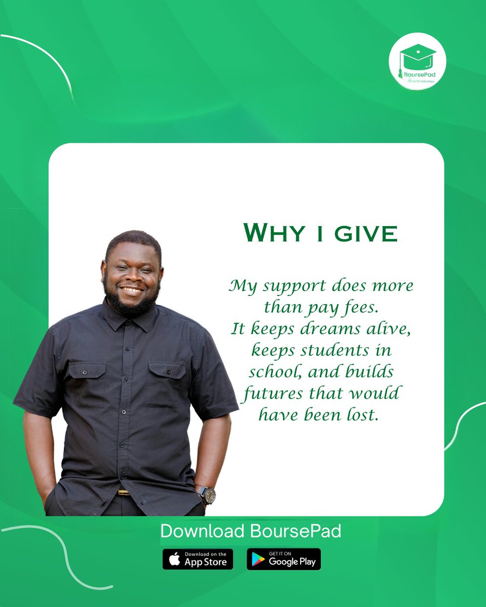 boursepad's tweet photo. Your support does more than pay fees.

It covers books, uniforms, and transportation. It keeps a student in school. It protects a future that could have been lost.

Through BoursePad, one sponsor can directly change one student’s story.

Download Boursepad. Sponsor a student. https://t.co/cUvExoXAXx