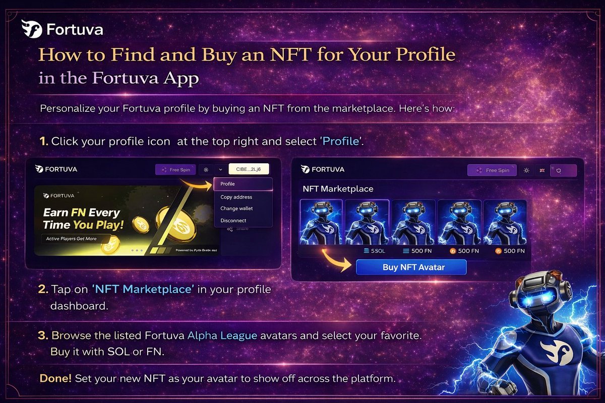 Fortuva profiles are officially live and this isn’t just cosmetic. It changes how you show up across the entire platform.

Here’s how to buy an NFT on Fortuva and set it as your avatar: