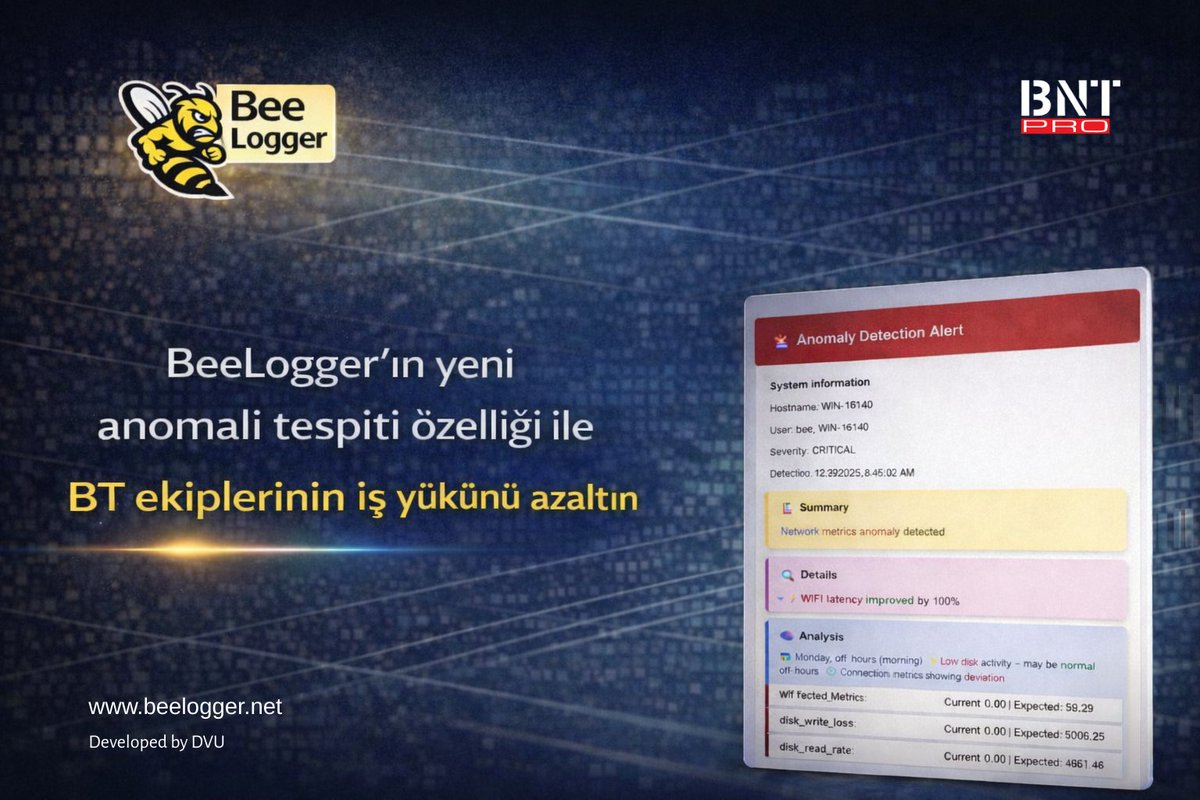 BeeLogger’ın yapay zekâ destekli anomali tespiti, sistemlerinizdeki olağandışı davranışları otomatik olarak tespit eder ve sizi anında bilgilendirir.

 beelogger.net

#BeeLogger #AnomalyDetection #AI #BT