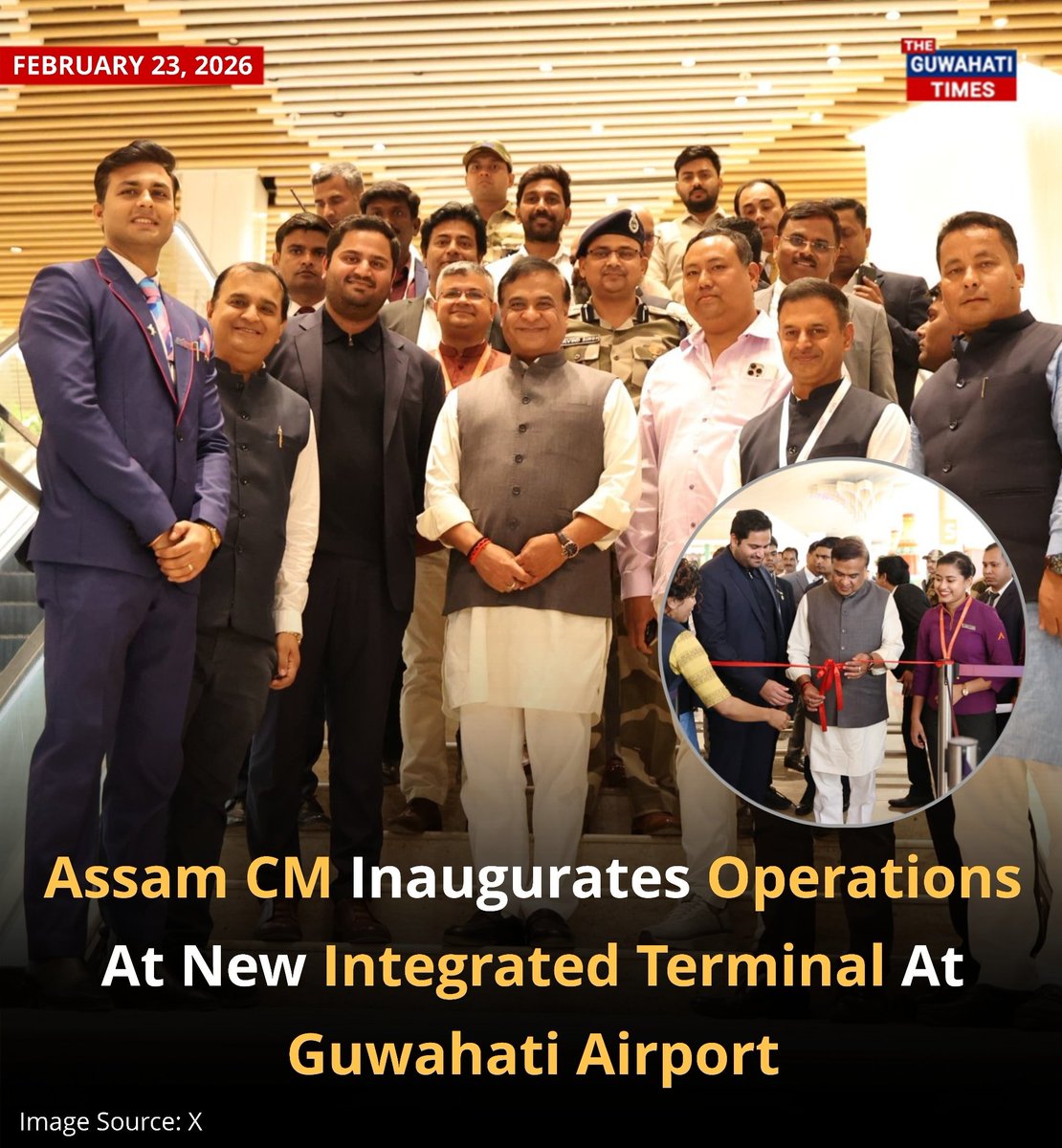 The new terminal at Lokapriya Gopinath Bordoloi International (LGBI) Airport in Guwahati began commercial operations on Sunday (February 22) evening, raising annual passenger capacity to 13.1 million.
 
Read more:  facebook.com/share/p/1AZV2h…