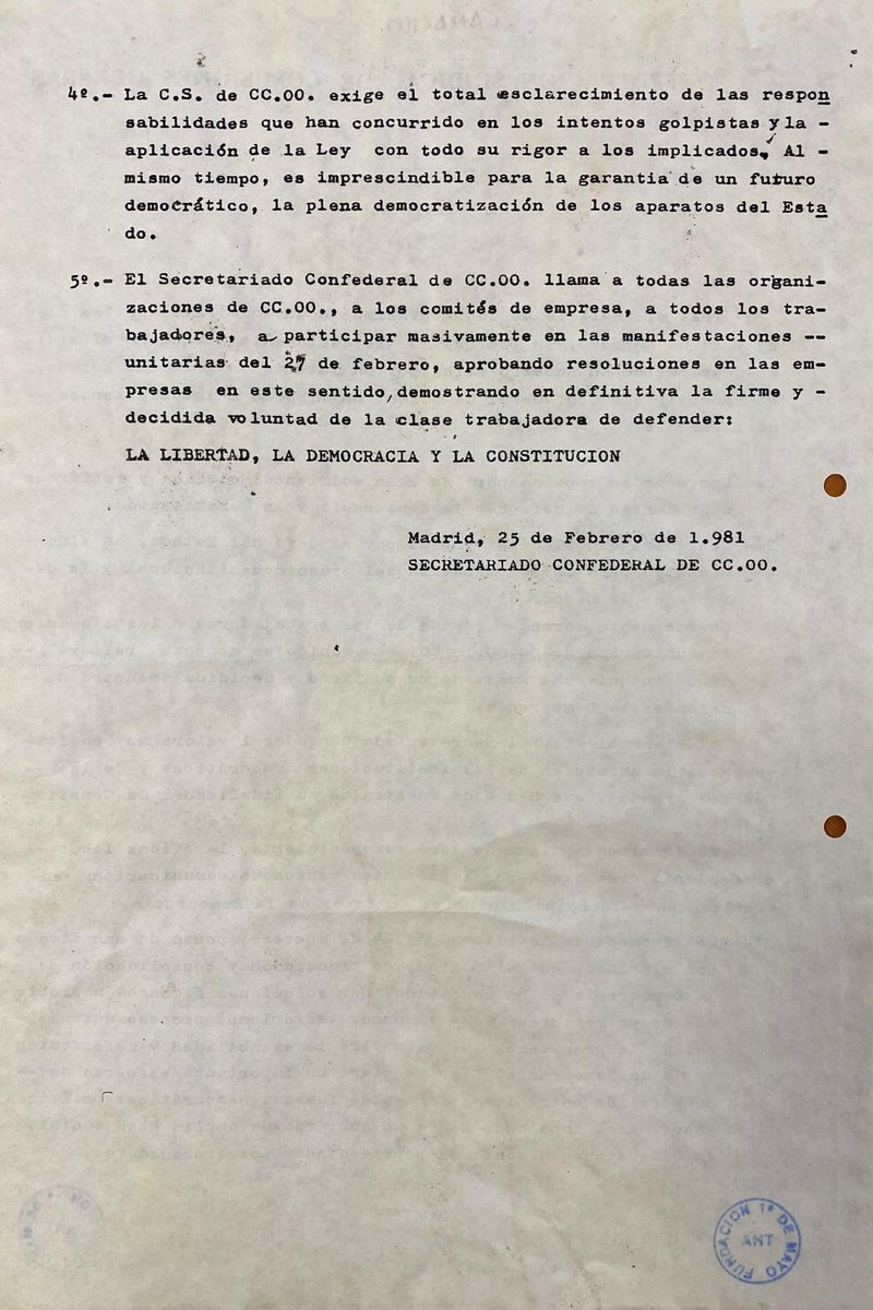 ArchivosEst's tweet photo. 🗓️#Hoy, 23F, el Archivo Histórico de los Movimientos Sociales (#AHMS) de @culturagob recupera el seguimiento que hizo la @fundacion1mayo sobre el intento de golpe de Estado y el posterior juicio.

🔗Entra y descubre el recorrido documental:
https://t.co/9v7rRjPz1A https://t.co/wOpEMid2lT