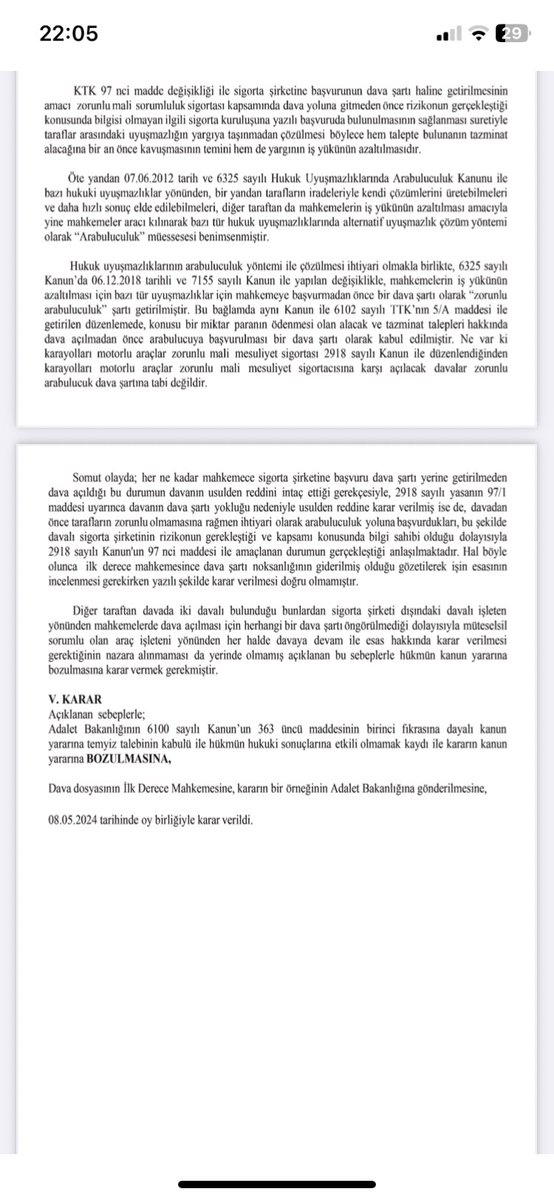 YARGITAY’DAN DAVA AÇILMADAN ÖNCE SİGORTA ŞİRKETİNE BAŞVURU ZORUNLULUĞUNU ESNETEN ÖNEMLİ ( güncel tarihli )BİR KARAR 
⬇️