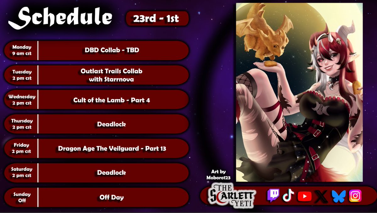 Schedule for the week!