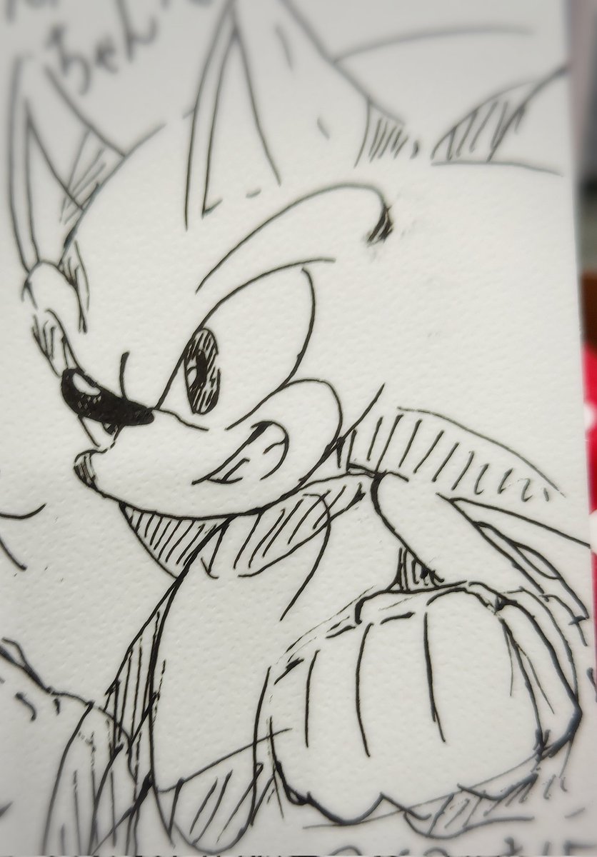 友人のイベントに売り子で来てるんだけど、ふとソニック描いてみたら案外描けて、経験値ってすごいって思いました(友人にあげた)