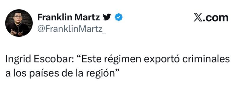 Vaya ! fue sincera por un segundo

Dice <a href="/Ingrydadriana/">💫 Ingrid Escobar</a> que este gobierno ha exportado delincuentes

Empezando por ella y otros como:

<a href="/IvaniaCruz15/">Ivania Cruz</a> <a href="/berthamariaD/">Bertha María  Deleón</a> hermanitos de <a href="/_elfaro_/">El Faro</a> y la lista sigue …

🥴🤫😉