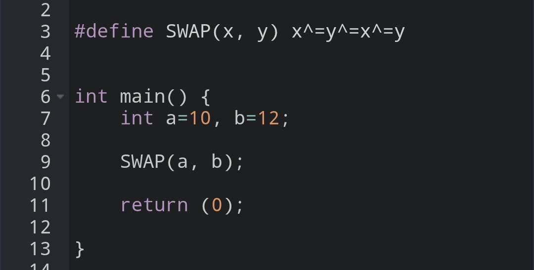 That's how you swap values of two variables like a Chad in C/C++.