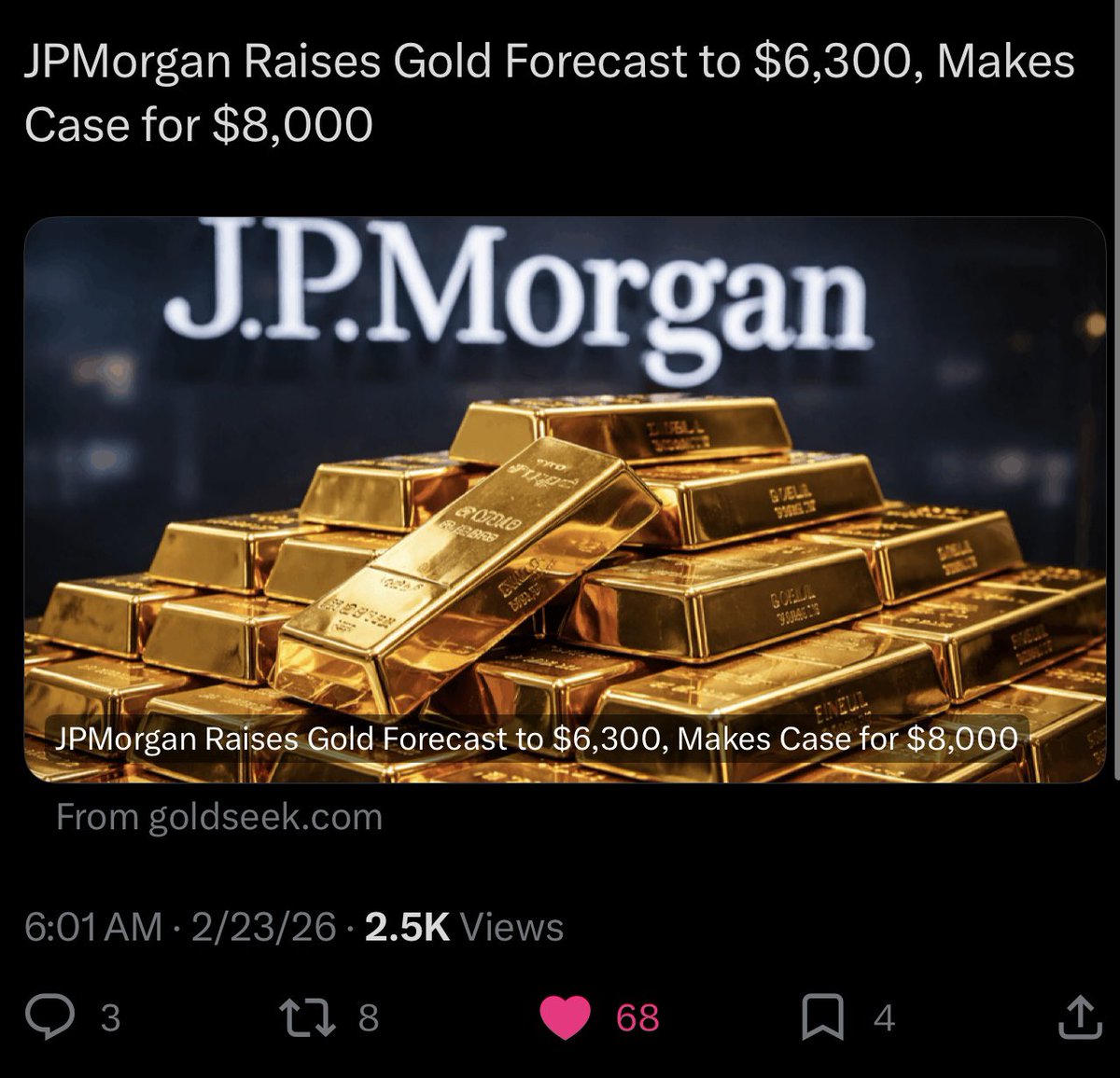 Trader4lyf's tweet photo. TAPArmy, do you know this Math?

$8000 Per Oz Gold is going to translate to $200-$400 Silver!! 

The banksters cabal keep raising their targets but slowly. Someday it will be at $20,000 Gold

Its all done gradually so the hoipoloi do not panic and abandon ship https://t.co/KBTvL8ifYv