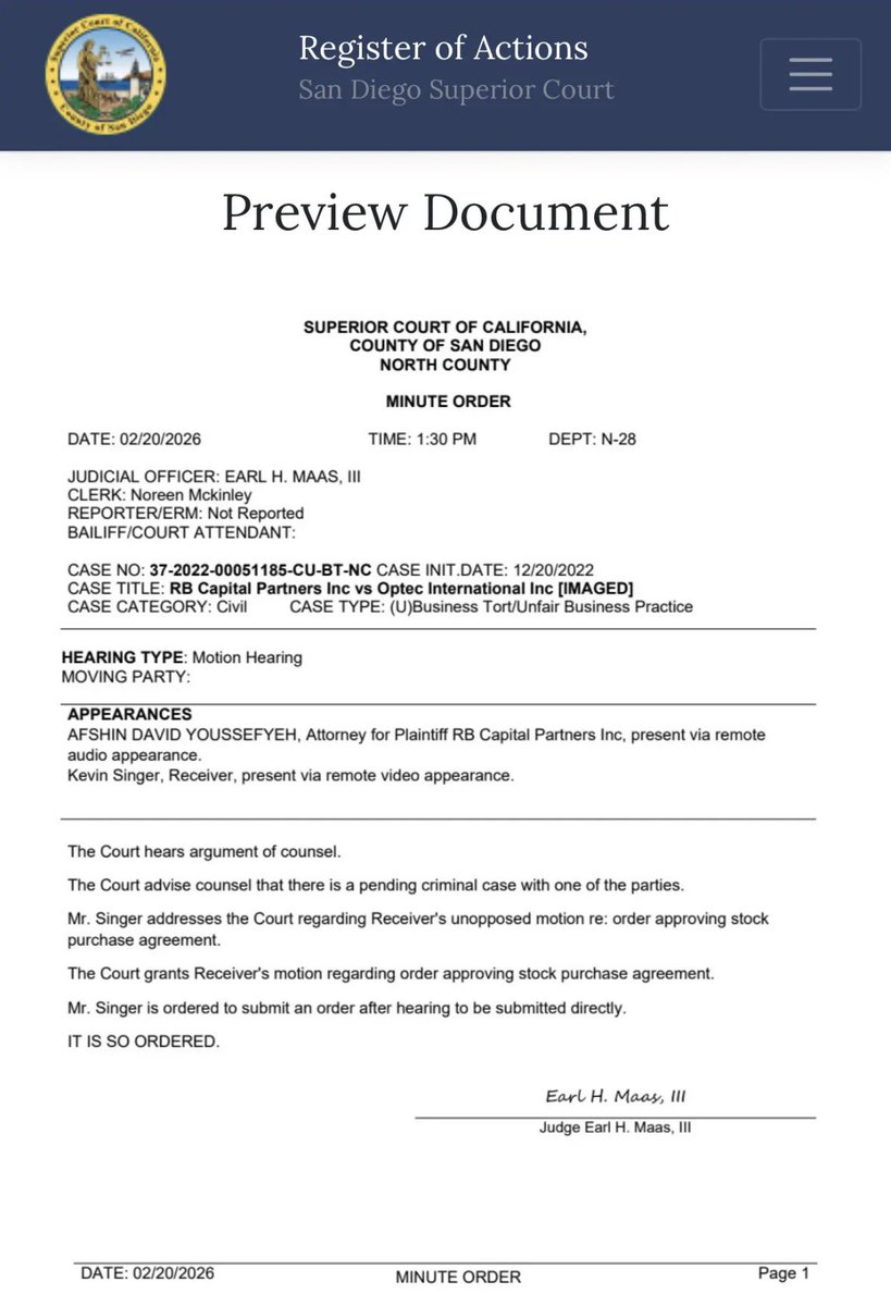 $OPTI <a href="/OPTEC_/">OPTI</a>    Motion was approved Friday.   Could have judge signature on it by mid to end of this coming week. Good step !!!!