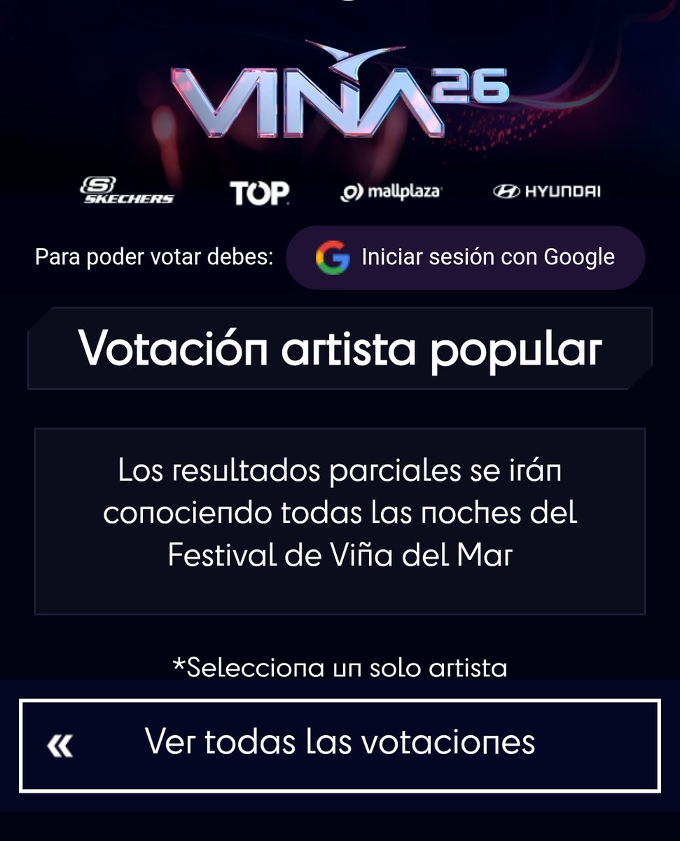 Vota por Mon Laferte como Artista Más Popular del Festival Internacional de la Canción de Viña del Mar. 

Hazlo aquí:
mega.cl/votacion-festi…

¡Puedes votar varias veces con distintos correos o simplemente actualizando la página! 🙌🔥