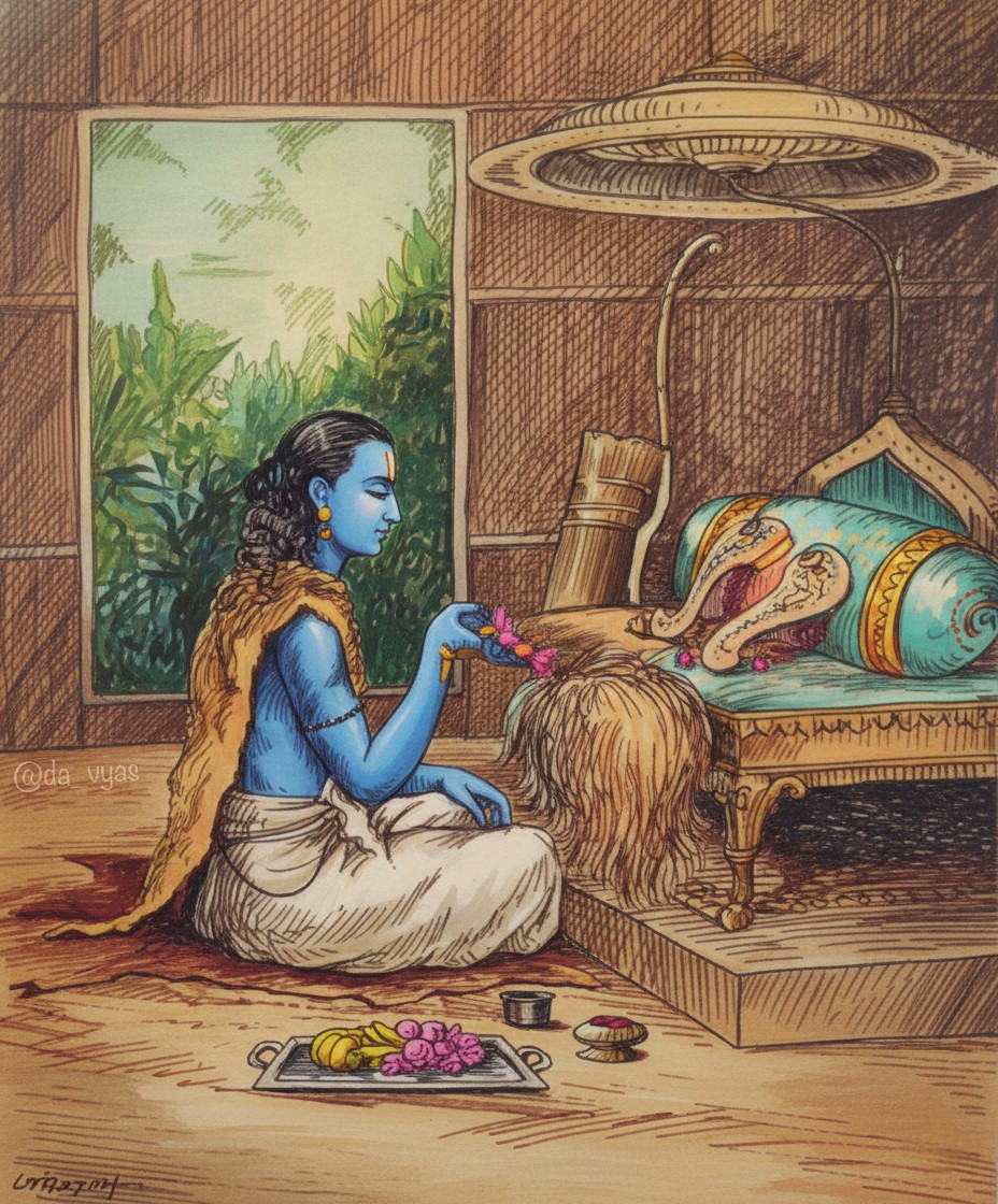 प्रनवउँ प्रथम भरत के चरना। जासु नेम ब्रत जाइ न बरना॥
राम चरन पंकज मन जासू। लुबुध मधुप इव तजइ न पासू॥