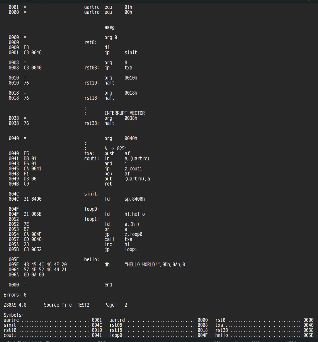 ブレッドボードZ80、今んとこZ80のプログラムは短かったからハンド