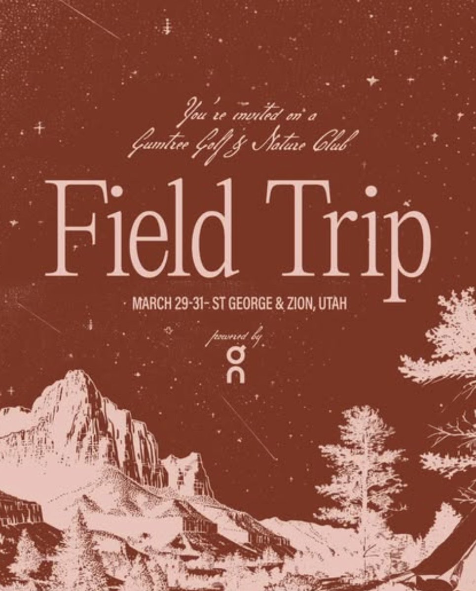 johnthompsoniv's tweet photo. Gumtree Golf just announced their Field Trip 002.

It's a 3-day golf trip travel package in Southern Utah. Tickets are $2,500.

According to Gumtree, that price includes: 
- 3 rounds of golf at 3 separate courses
- A remote camp at the edge of Zion
- Private dinners
- Guided Zion hike by On Running
- Natural hot springs visit at night
- Pair of unreleased On Running trail runners
- Duffel bag with $1,000 worth of Gumtree Golf x On gear

Kinda reminds me of a press trip (that you pay for). I'd love to attend one of these.