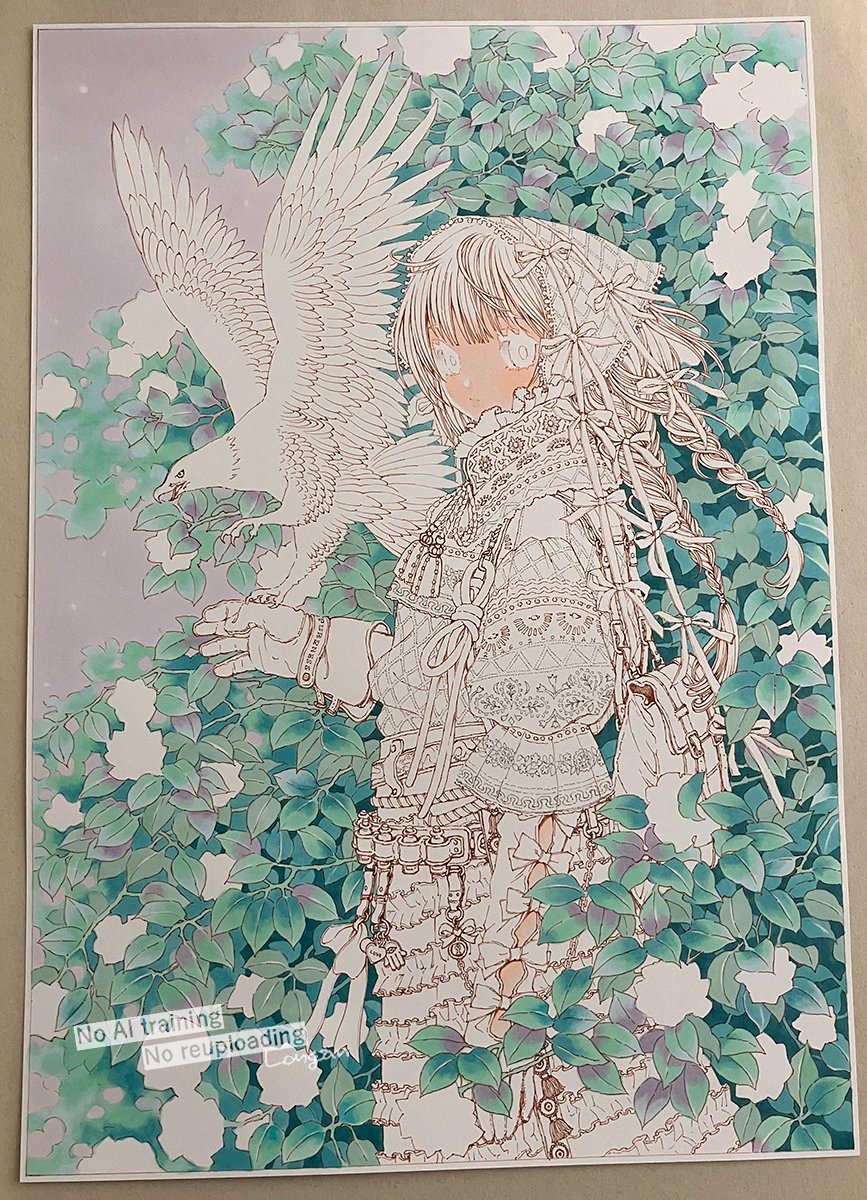 Longan2025's tweet photo. 『Pureness』のざっくりとした製作過程🦅

#イラスト #アナログ #コピック https://t.co/aWOYK426L3