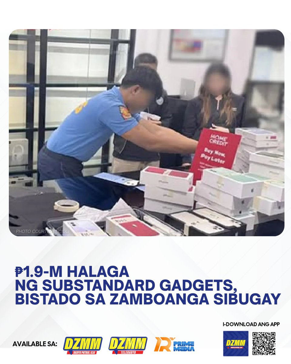Radyo630's tweet image. MAGING MAPANURI SA PAGBILI NG GADGET!

Isang 20-anyos na babae ang inaresto ng mga awtoridad dahil sa pagbebenta ng mga substandard na cellular phone, tablet, at laptop na nagkakahalaga ng ₱1.9-M sa Ipil, Zamboanga Sibugay.

#Gadget #Substandard #Zamboanga #DZMMRadyoPatrol630