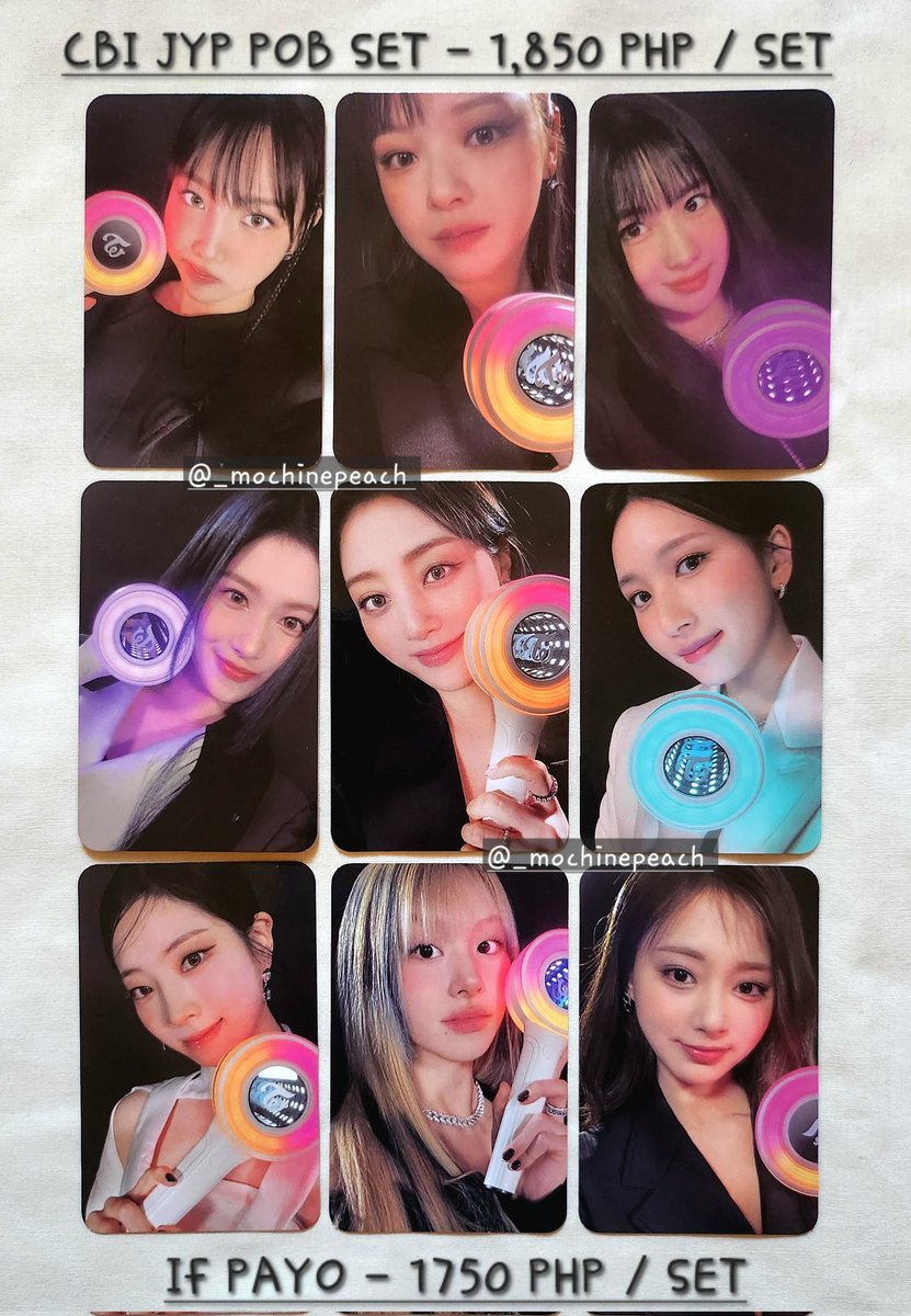 _mochinepeach's tweet photo. WTS | LFB | PH 💕 
 ╰ sparks twice photocards onhand ✨️ 

☆ CB infinity jyp pob set
╰ payo | 2-week res.
╰ j&amp;t, ggx, sdd (Cavite)
╰ negotiable + discount if bulk

🍭#twice #트와이스 #nayeon #jeongyeon #momo #sana #jihyo #mina #dahyun #chaeyoung #tzuyu @JYPETWICE https://t.co/j2kOrbLz67