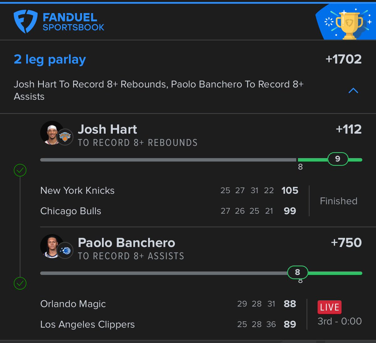 Thanks for Being a Facilitator Today Paulo🤑

Josh Hart Rebs +8 ✅
Paulo Banchero Asts +8 ✅

Keep It Pushing Paulo 😈👀 

<a href="/SynBets/">SYN</a> <a href="/SYNNER_CITY/">SYNNERS</a>