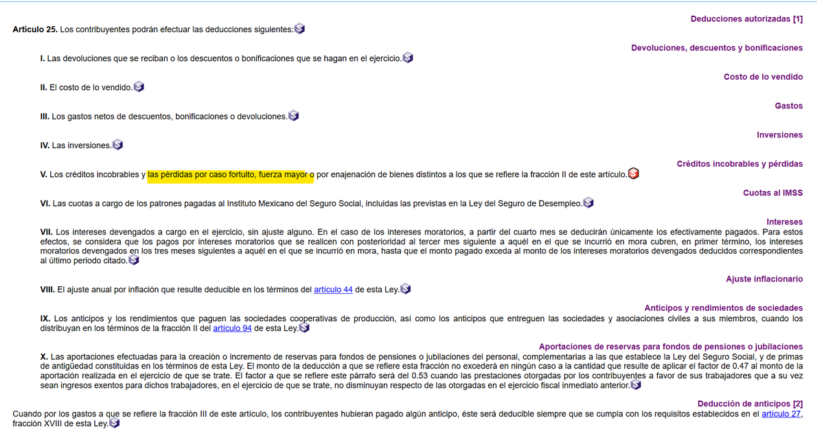 Ante los lamentables hechos del día de hoy, les recuerdo a nuestros amigos empresarios de Jalisco y otras partes del país, lo siguiente:

En términos de lo previsto en el artículo 25, fracción V y 37 de la LISR, en relación con el criterio normativo 15/ISR/N, las pérdidas por