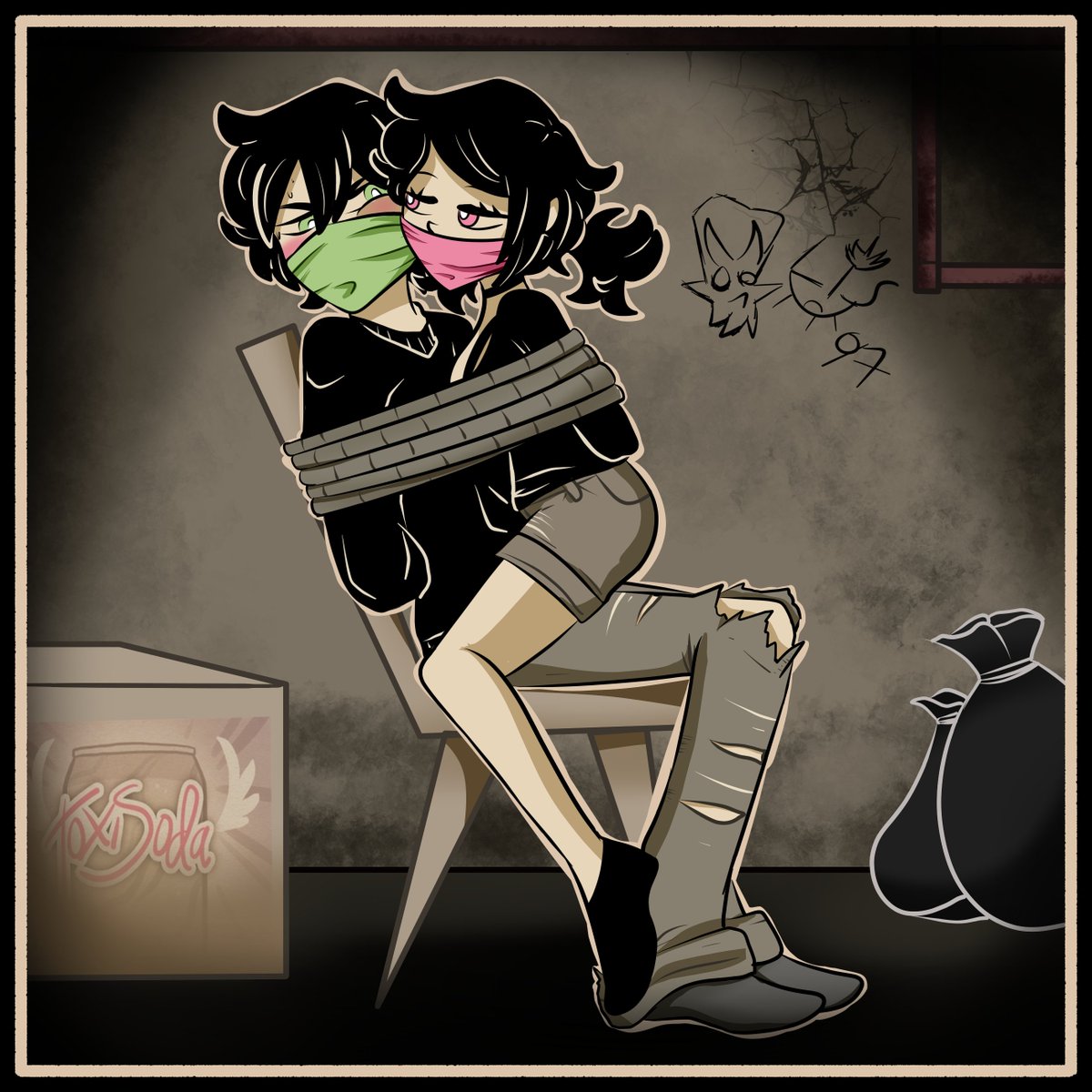 And to end the month of love, here's a classic, the pair of creatures, who were finally found by a Toxisoda worker and are now captive waiting for their bosses to arrive and take the two nuisances away. I hope you like it.
#thecoffinofandyandleyley #tcoaalfanart