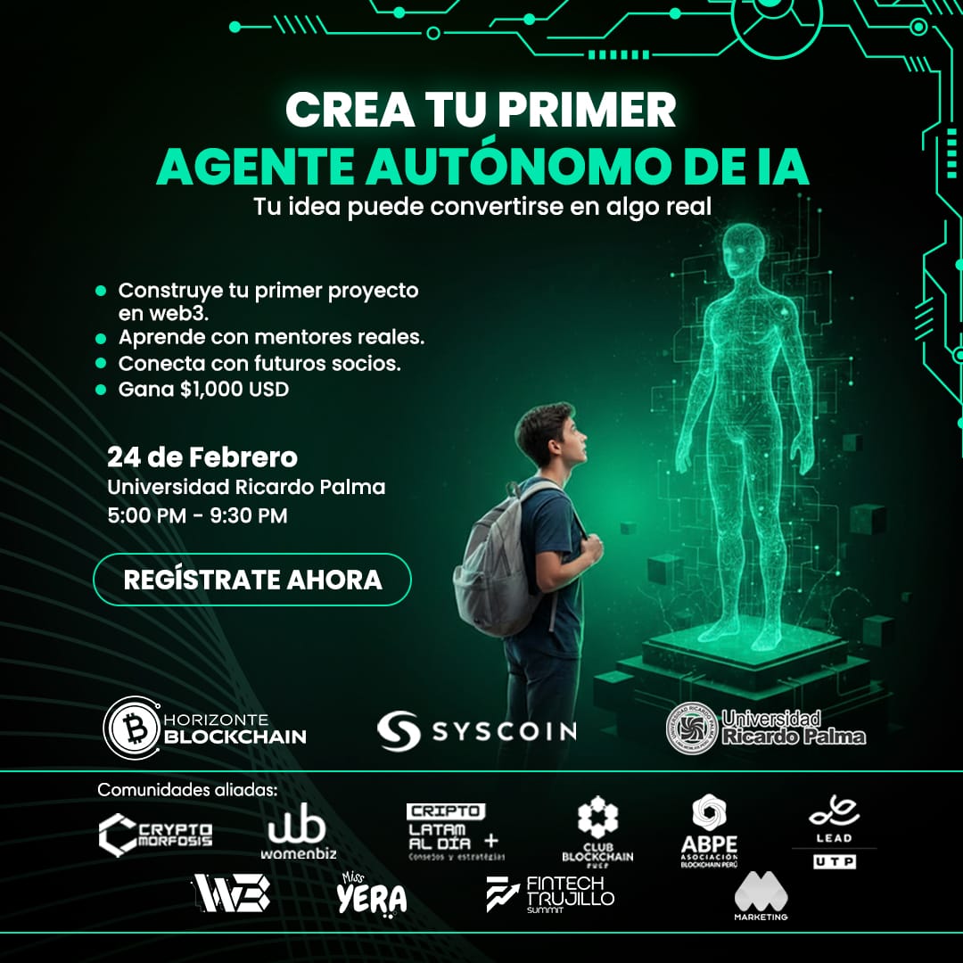Proof of Builders 🤖 Agentes Autónomos de IA en Web3 Onboarding técnico oficial
Infraestructura real
Premio $1,000 USD
24 FEB | 5PM
Registro: horizonteblockchain.org/eventos-web3