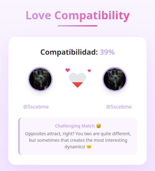 Mi Compatibilidad Amorosa con <a href="/5scebme/">Nox</a> es del 39%

➡️ infinitetweet.me/love-calculato…