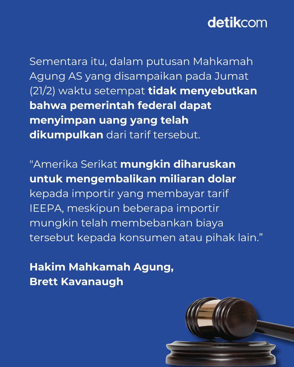 detikfinance's tweet image. MA #AS membatalkan kebijakan #tarifresiprokal Presiden #Trump karena dinilai melanggar konstitusi. Pemerintah AS berpotensi harus mengembalikan dana yang mereka terima sebelumnya dari penetapan tarif resiprokal itu kepada para importir.⁣⁣
⁣
Foto: REUTERS/Annabelle Gordon⁣