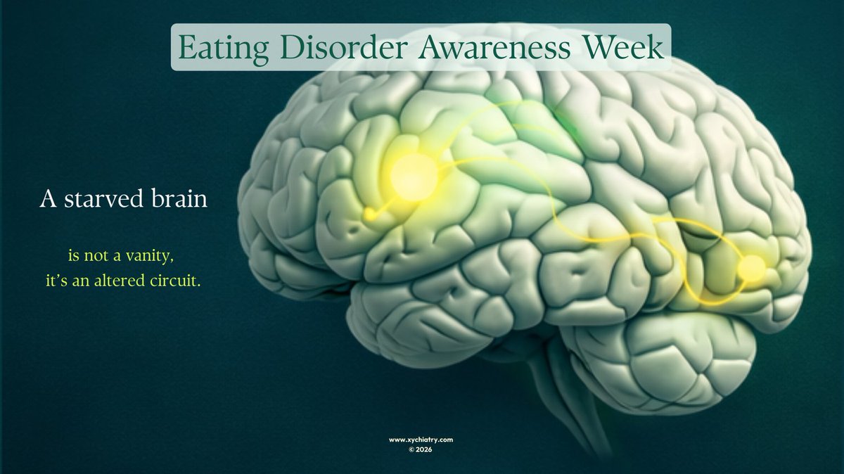xychiatry's tweet photo. Anorexia isn’t about vanity. It’s a neurobiological disorder.

Starvation alters reward circuits, distorts body signals, and rewires fear responses.

During #EDAW2026, move beyond stigma. Understand the brain.

#AnorexiaNervosa #EatingDisorders #Neurobiology #XYCHIATRY https://t.co/F6d4mStYJF