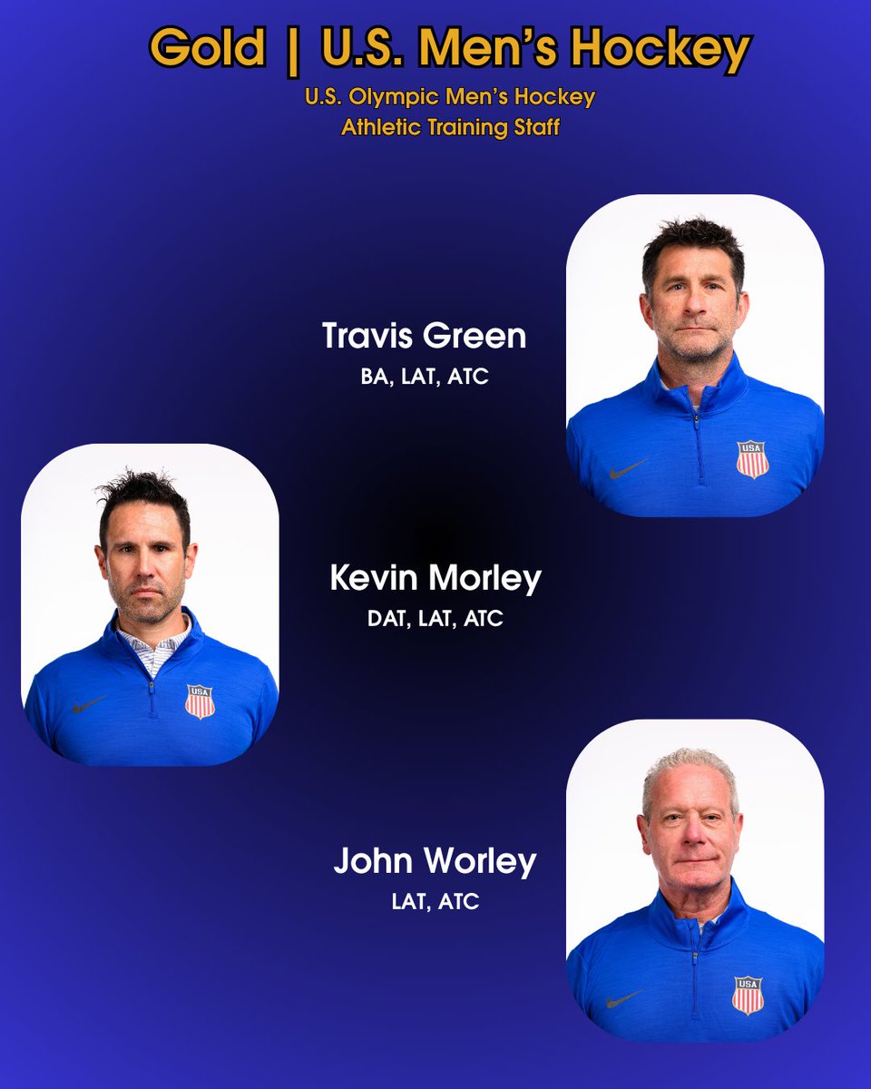 Gold for Team USA!

Shoutout to Travis Green, BA, LAT, ATC, Kevin Morley, DAT, LAT, ATC and John Worley, LAT, ATC, serving on the U.S. Olympic Men’s Hockey athletic training staff.

Athletic trainers on the world stage.

#AthleticTraining #TeamUSA