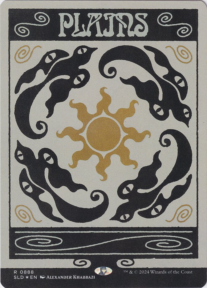 【Secret Lair Art Pick 🎨】
Featuring 《Plains》 from 『Deceptive Districts』
This psychedelic take on a basic land pushes visual boundaries while staying practical.

Despite its bold, avant-garde style, the white mana symbol stands prominently at the center—keeping it highly