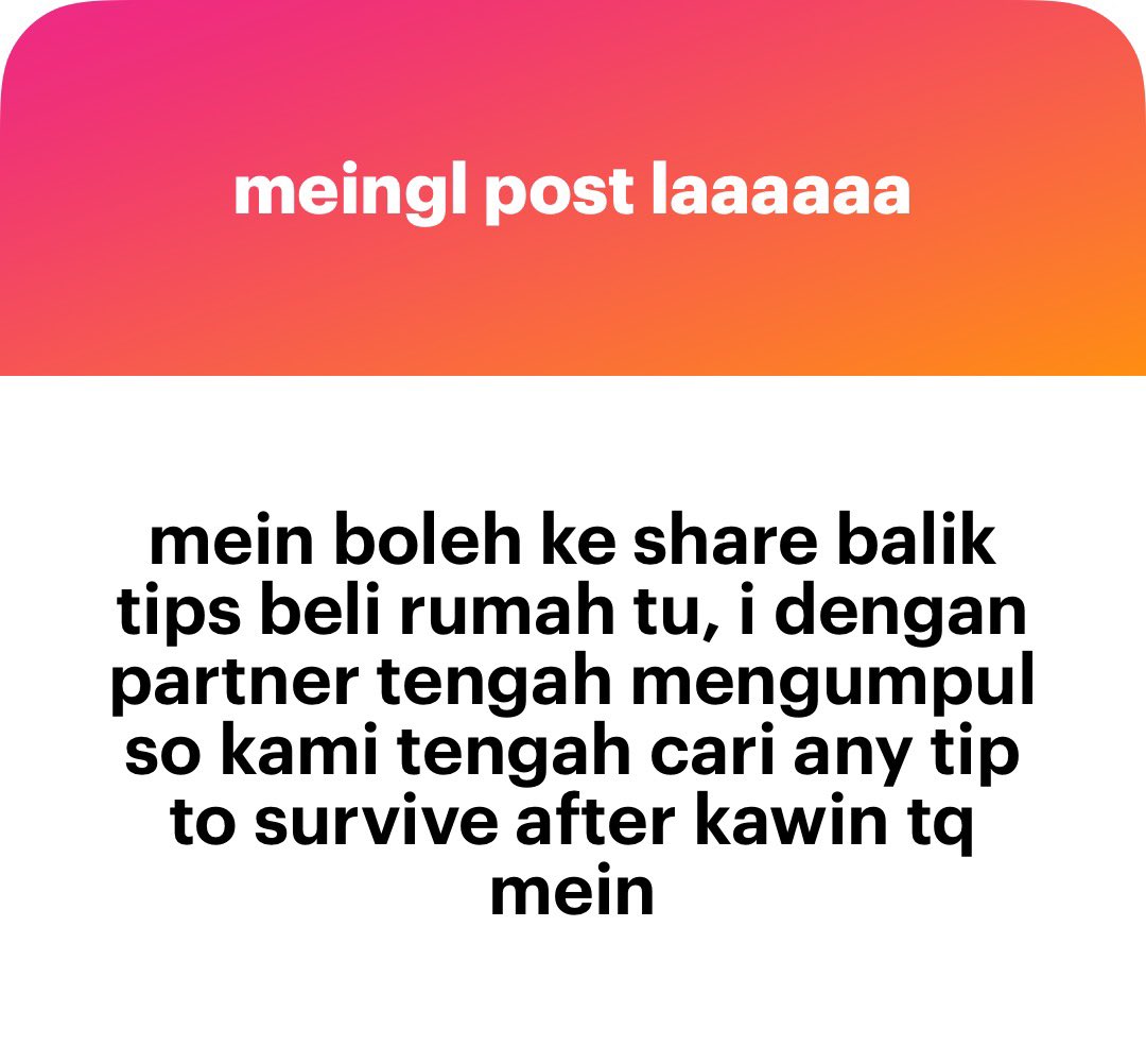 1. Set target harga rumah nak beli bahagi 200. contoh nak beli rumah 300k, simpan 1500.
2. Nak beli rumah 300k, simpan 1.5k sebulan selama setahun at least
3. Berjaya hidup dengan balance gaji for 1 year, proceed la beli rumah
4. Kalau bayar progressive payment contoh 200. Ambik