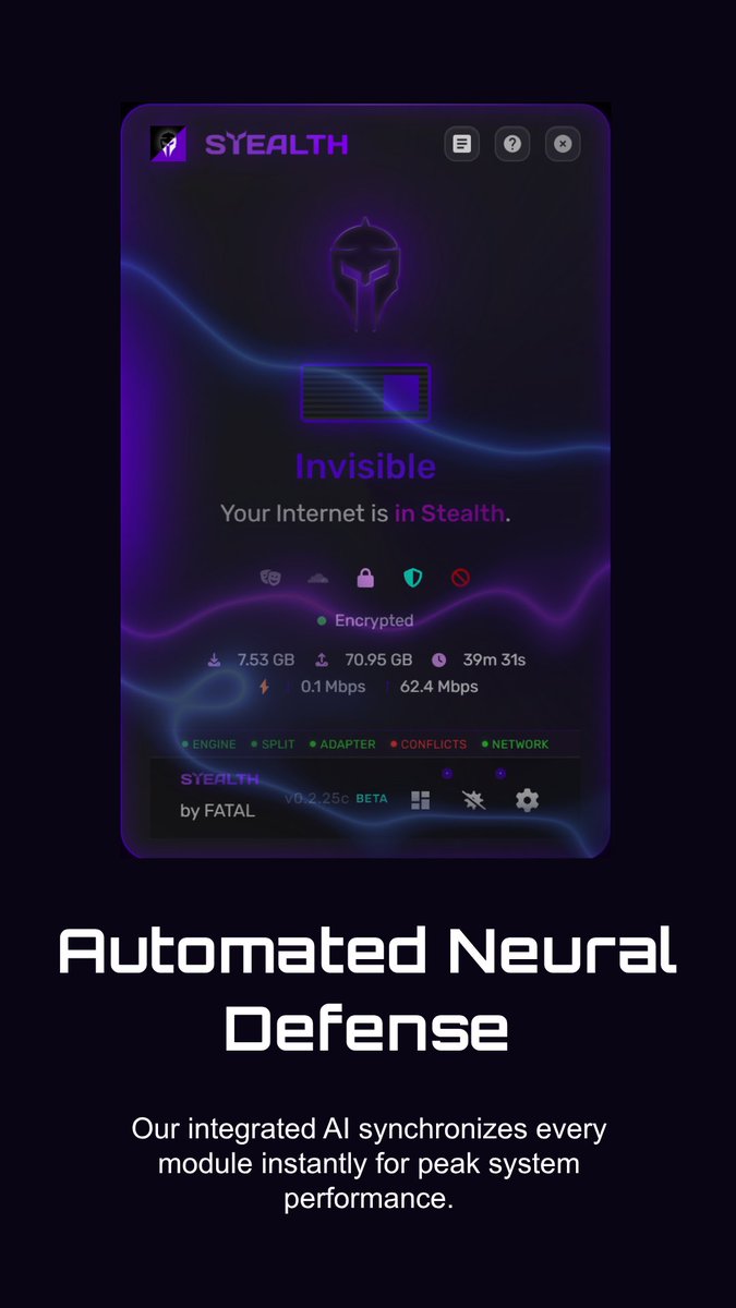 fatalcyber's tweet photo. Automated protection. Intelligent control. Security and performance working in sync.
#CyberSecurity #AIProtection #StealthPro #DigitalSecurity #Automation #Privacy #SystemPerformance https://t.co/ia7IWZLzh6