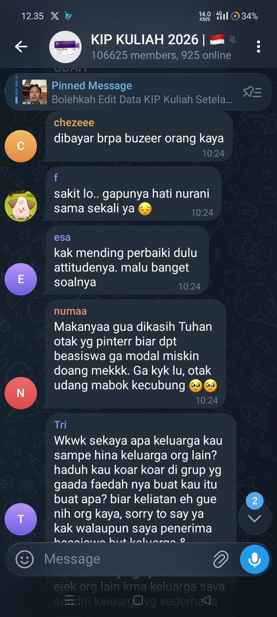 reynjunnn_'s tweet photo. chat dari dia udah dihapus, tapi ini buktinya kalau dia emang perusuh di grup KIP kuliah, dan aku reply dia begitu karena dia udah bawa bawa ekonomi &amp; ngatain orang tua ku ga berguna. https://t.co/otGzDK97Pu