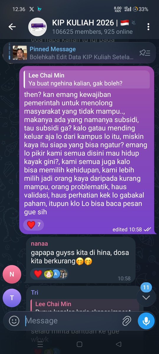 reynjunnn_'s tweet photo. chat dari dia udah dihapus, tapi ini buktinya kalau dia emang perusuh di grup KIP kuliah, dan aku reply dia begitu karena dia udah bawa bawa ekonomi &amp; ngatain orang tua ku ga berguna. https://t.co/otGzDK97Pu