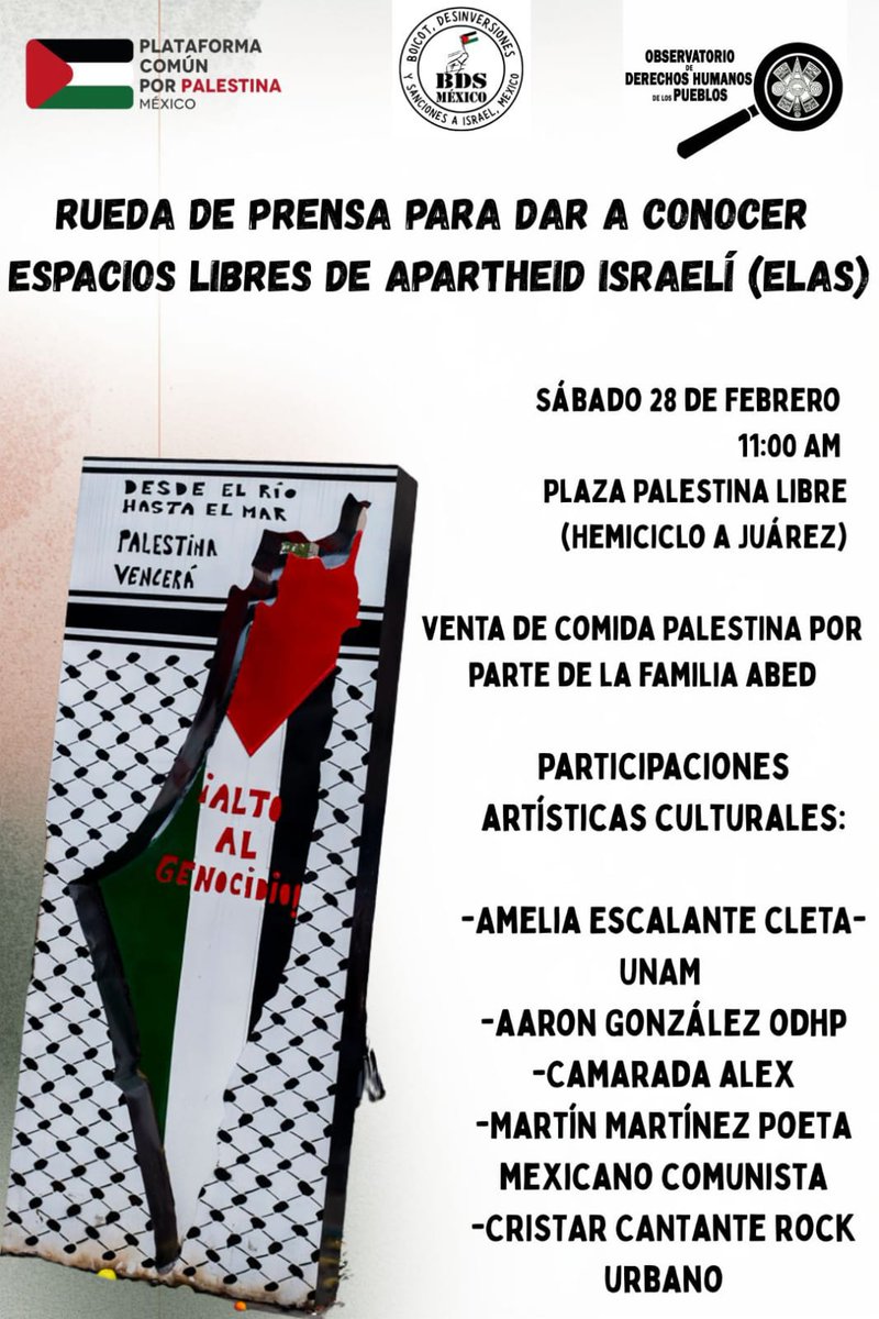 Aquí elegimos cuidarnos.
Aquí no se normaliza el despojo ni la violencia.
Este es un espacio libre de apartheid, una propuesta impulsada por el movimiento BDS por Palestina, que llama a romper la complicidad con el colonialismo, la ocupación y el racismo, desde lo cotidiano