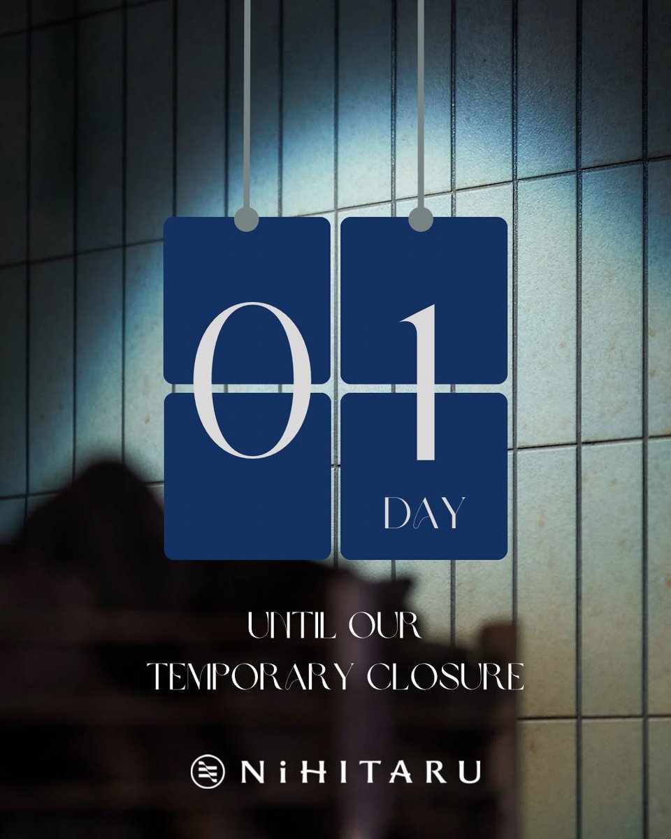 ✨1 Day until our temporary closure✨

NiHITARU、修繕工事によりお休みをいただくまで【あと1日】となりました。

明日からしばらく工事のため休館させていただきます😴💤

これに伴い、本日まで営業時間を拡大。深夜26:30まで営業します💫🌃

そして今夜は、たなか駿発力の卒業アウフグースです🧑‍🎓