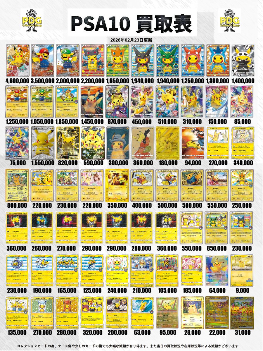 本日のPSA買取表コチラです💁‍♂️ 今日も暖かいのでお出かけ日和です