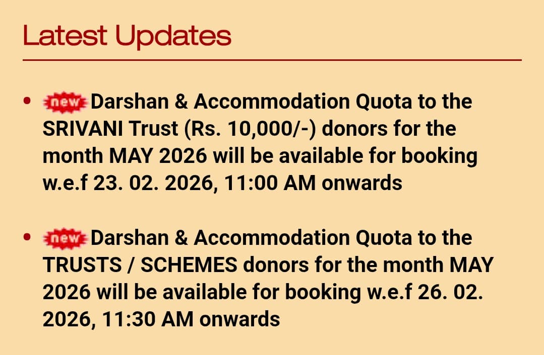 tirupati_info's tweet photo. Tirumala SRIVANI and Other Trusts Donor Quota Release Information.
#tirupati
#tirumala
#tickets
#sevas
#darshan
#ttd https://t.co/5VarFpsUos