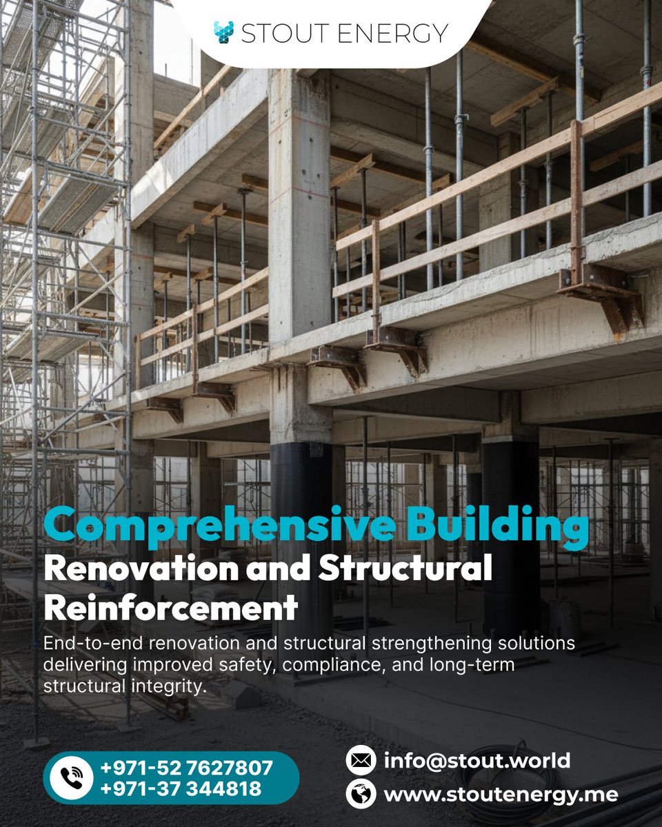 StoutEnergy's tweet photo. Comprehensive Building Renovation and Structural Reinforcement by Stout Energy ποΈπͺ
π+971-52 7627807,37 344818
π https://t.co/HumNoSISDL
Build with confidence, renovate with expertise! π’
#BuildingRenovation #StructuralReinforcement #StoutEnergy #SafetyFirst #Compliance #UAE https://t.co/MPa0dpSbC1