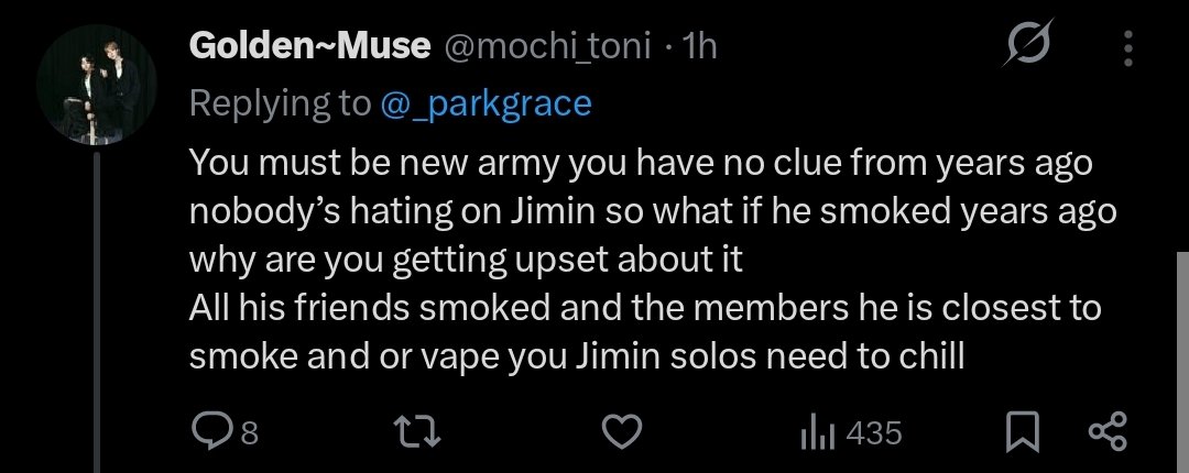 The biggest disease that is associated with Jimin is jokers 🫩... They can't defend him and when we do they try to justify ratmys behavior as 'jokes'. And when I joke about their other half of ship fvcking different women on each day of a week I'm the bad guy?? How so?