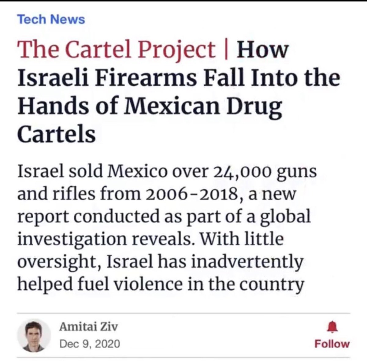 A reminder, in light of what’s happening in Mexico. 
Israel also has a long history in arming and training Colombian cartels