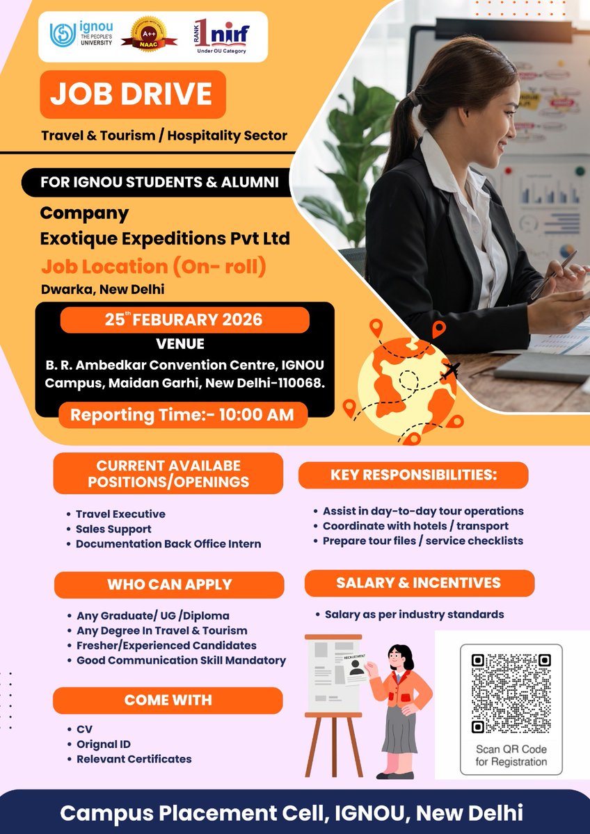 Placement Drive on 25.02.2026 @ IGNOU Hqrs New Delhi