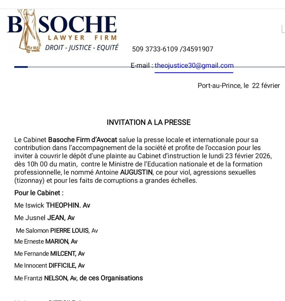 iswick326's tweet photo. Une plainte sera déposée avec constitution de partie civile, le lundi 23 fevrier 2026,  dès 10h du matin,contre le Ministre de l'éducation nationale et de la Formation professionnelle, pour son implication présumée dans des actes de viol et d'agression sexeulles . https://t.co/sEqCqPWgKt