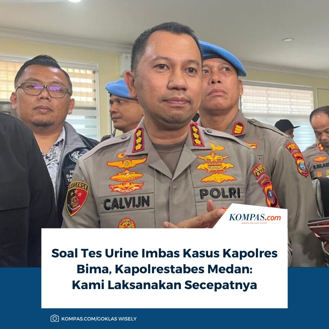 kompascom's tweet photo. Polrestabes Medan akan menggelar tes urine sesuai perintah dari Mabes Polri. Hal itu dilakukan imbas dari kasus narkoba yang menyeret Kapolres Bima Kota, AKBP DPK.
Baca di sini: https://t.co/7lMLbVYLRb
~AA #Kapolres #BimaKota https://t.co/nsTvSu4mms