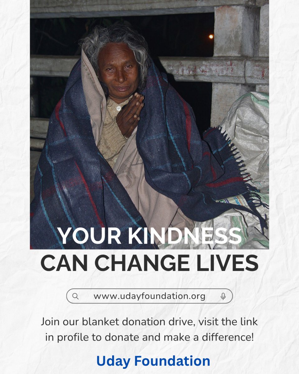 udayfoundation's tweet photo. One blanket can make a world of difference. 🛏️
Give warmth. Give hope.
👉 https://t.co/BNg7oCeqFm https://t.co/KnvkEtHeiW