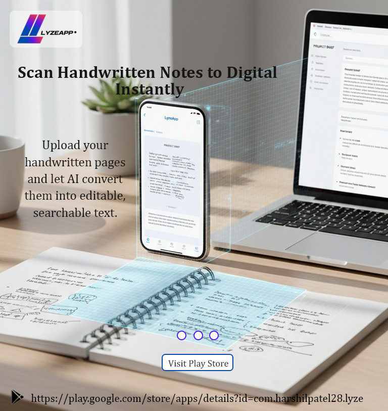 LyzeApp's tweet photo. 📝 Scan Handwritten Notes to Digital Instantly

Upload your handwritten pages and let AI convert them into editable, searchable text. No retyping needed. ⚡

Perfect for students &amp; professionals.

 https://t.co/fLwEcnYKQc
#HandwritingToText #OCRTechnology #LyzeApp #StudentLife https://t.co/Xc7xZRSao0