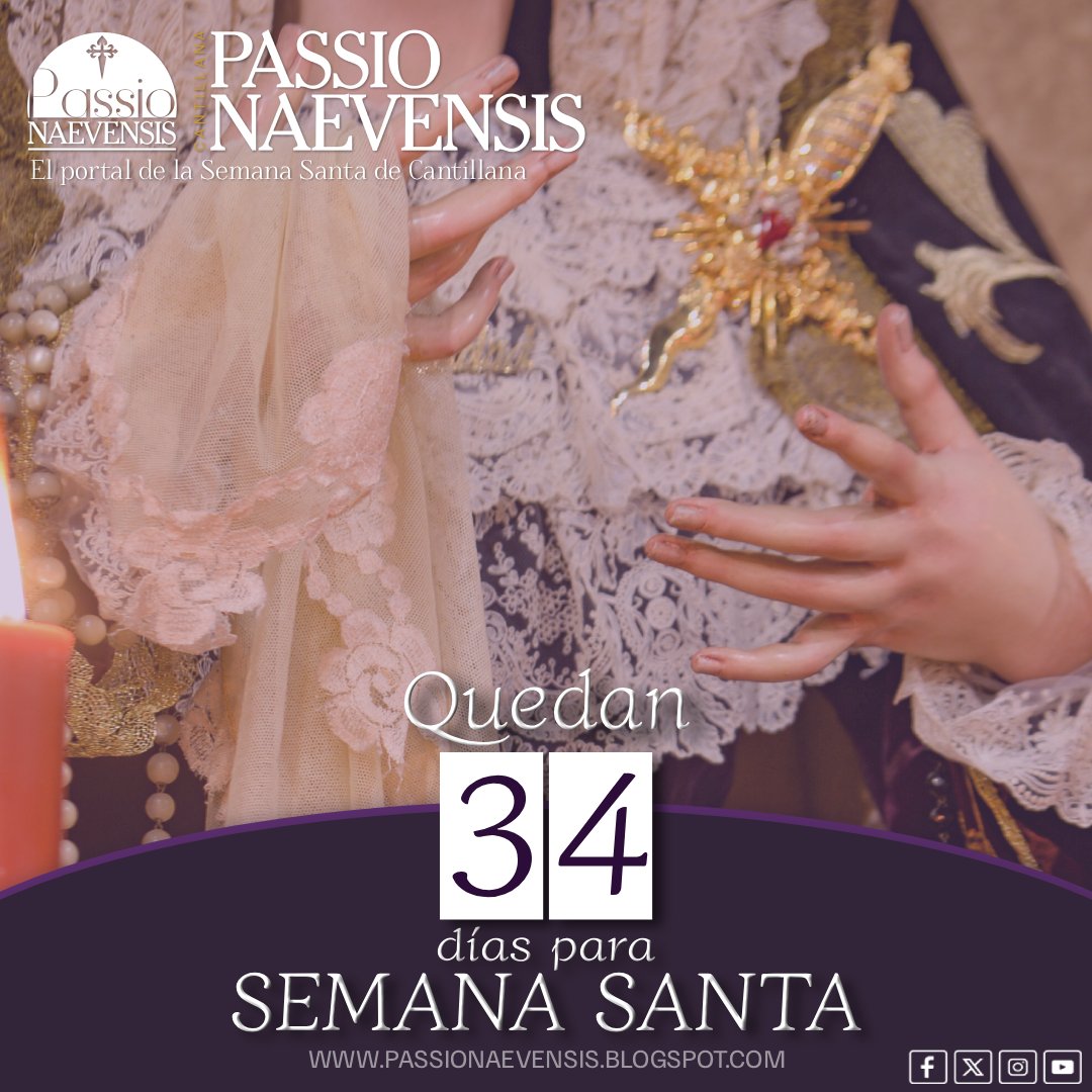 Quedan 34 días para Semana Santa.

#PN2026 #PassioNaevensis #Cantillana 

'Cada latido en Passio Naevensis':
passionaevensis.blogspot.com