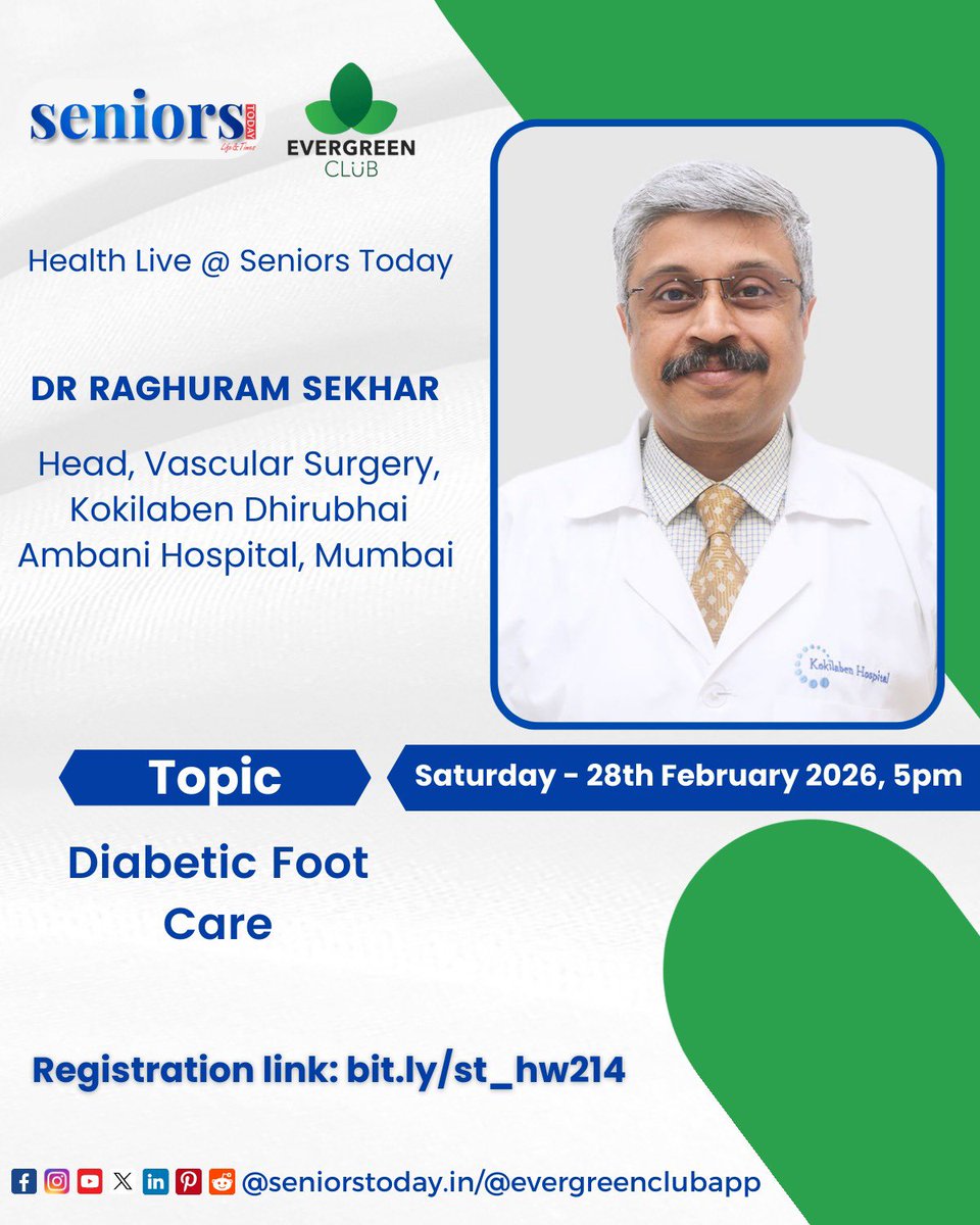 🩺 Health Live @ Seniors Today

Don’t miss this opportunity to learn from an expert and take a proactive step towards better health.

🔗 Register now: bit.ly/st_hw214

#seniorstoday #evergreenclub #health #diabetes #diabeticfootcare  #seniorshealth #healthwebinar