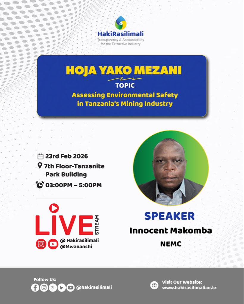 MarekaMalili's tweet photo. Dhahabu,almasi na makaa ni utajiri wa leo,maji safi,ardhi na hewa ni urithi wa kesho. 
Tukichimba bila kurejesha,tunauza kesho kwa bei ya leo. 
Je,tuna mpango wa kufukia mashimo na kujenga maisha baada ya mgodi? 
Uchimbaji uwajibike kwa vizazi. 
@HakiRasilimali 
#HojaYakoMezani https://t.co/rrstzLJ8qI