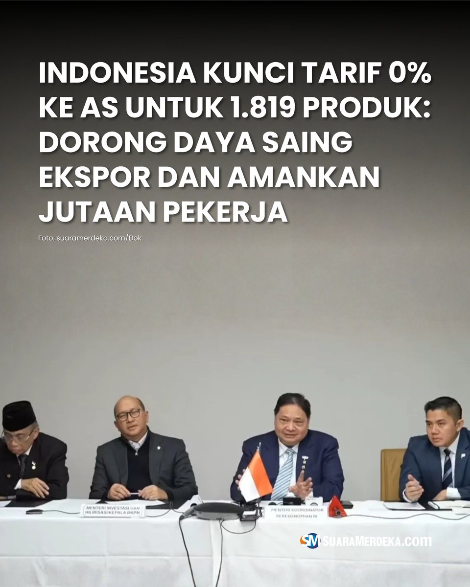 suaramerdeka's tweet photo. Pemerintah Indonesia dan Amerika Serikat resmi menandatangani Agreement on Reciprocal Tariff di Washington DC. Kesepakatan ini memastikan 1.819 pos tarif Indonesia menikmati tarif 0% saat masuk pasar AS.
#suaramerdeka #amerikaserikat #ekonomi #dayasaingekspor #reciprocal https://t.co/LoVgLcYdbX