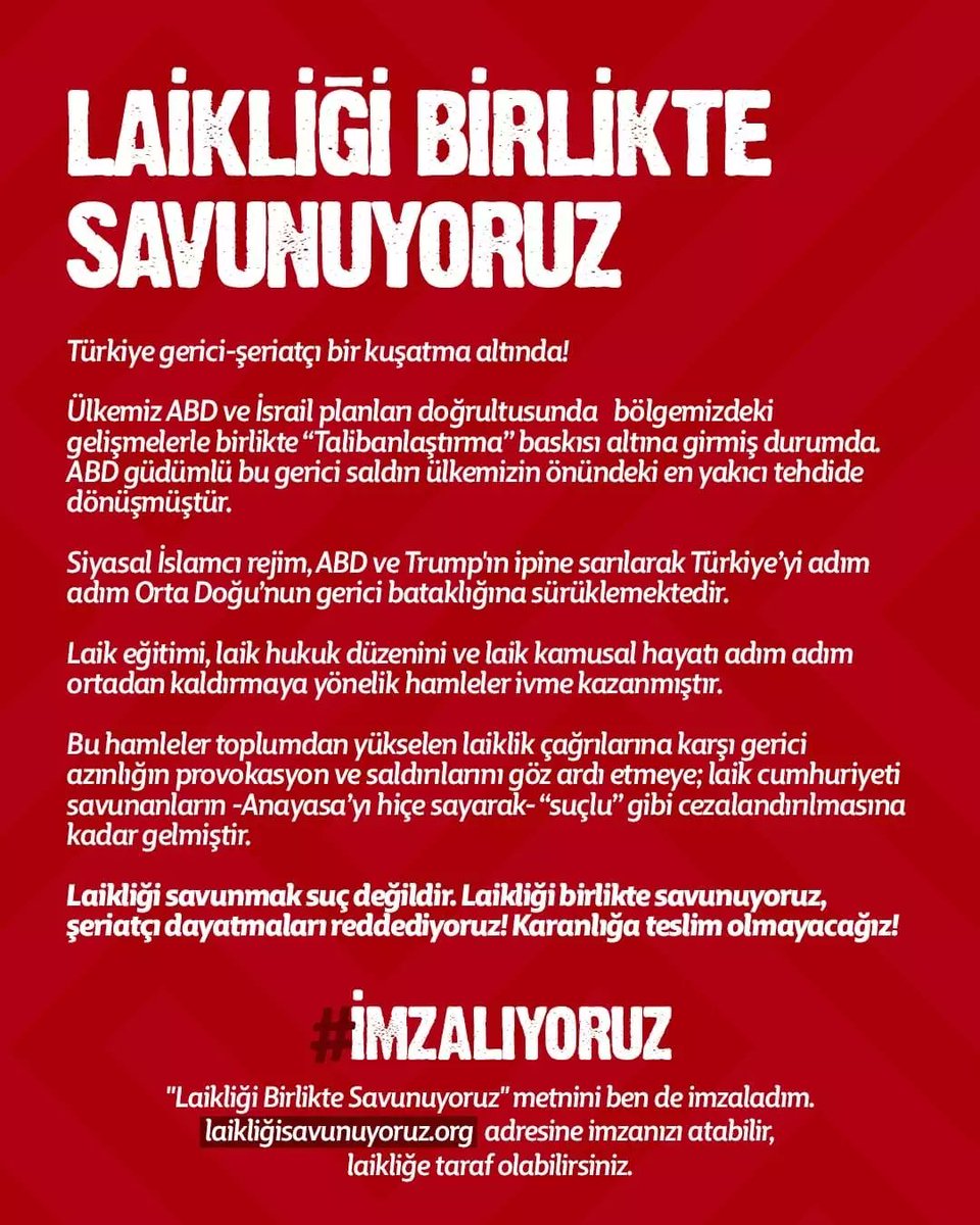 gundemedairhs's tweet photo. "BENİMLE OTURUP LAİKLİĞİ TARTIŞSINLAR"

Milli Eğitim Bakanı Yusuf Tekin, Laiklik bildirisine tepki gösterdi: 

'Gerici azınlık provokasyon içerisinde' diyor. Bir dakika ya. Ne demek gerici azınlık? Kimden bahsediyorsun sen? 

Tek katıldığım bir şey var: Laikliği savunmak suç değil. 

Evet, laikliği savunmak suç değil. Laikliği ben de savunuyorum ama onların yaptığı din düşmanlığını, Müslüman düşmanlığını savunmuyorum. 

Benimle oturup laikliği tartışsınlar. 

Aynı kişiler benim Cem evine gitmemi de eleştiriyorlar. Heybeliada Ruhban Okuluna da ben gittim. 

Bir insanda biraz akıl olması lazım.

(Türkiye Gazetesi)